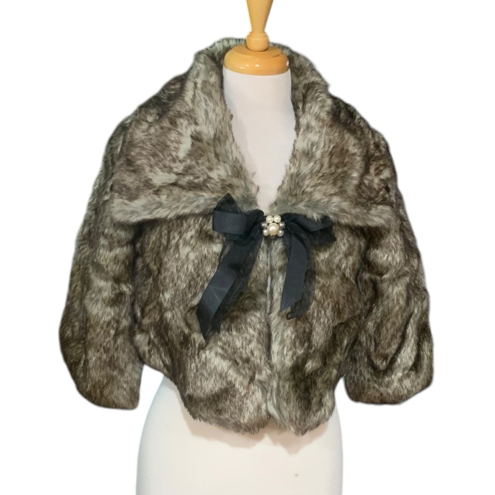 Jolt Faux Fur Jacket with Black Bow